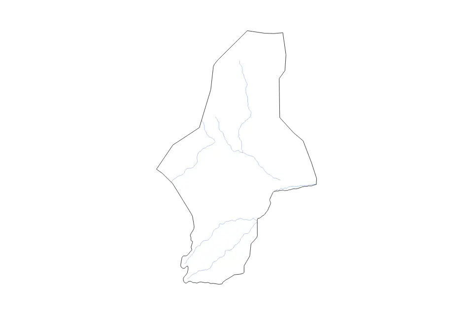 Outline map of South Darfur, Sudan with subdivision borders and rivers.