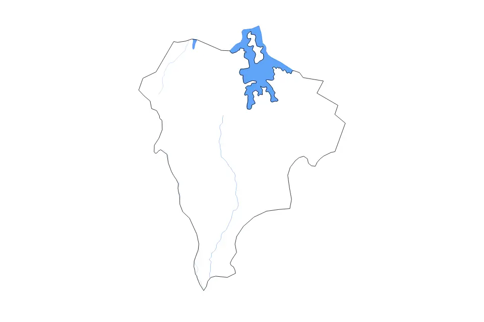 Outline map of Geita, Tanzania with subdivision borders and major lakes and rivers.