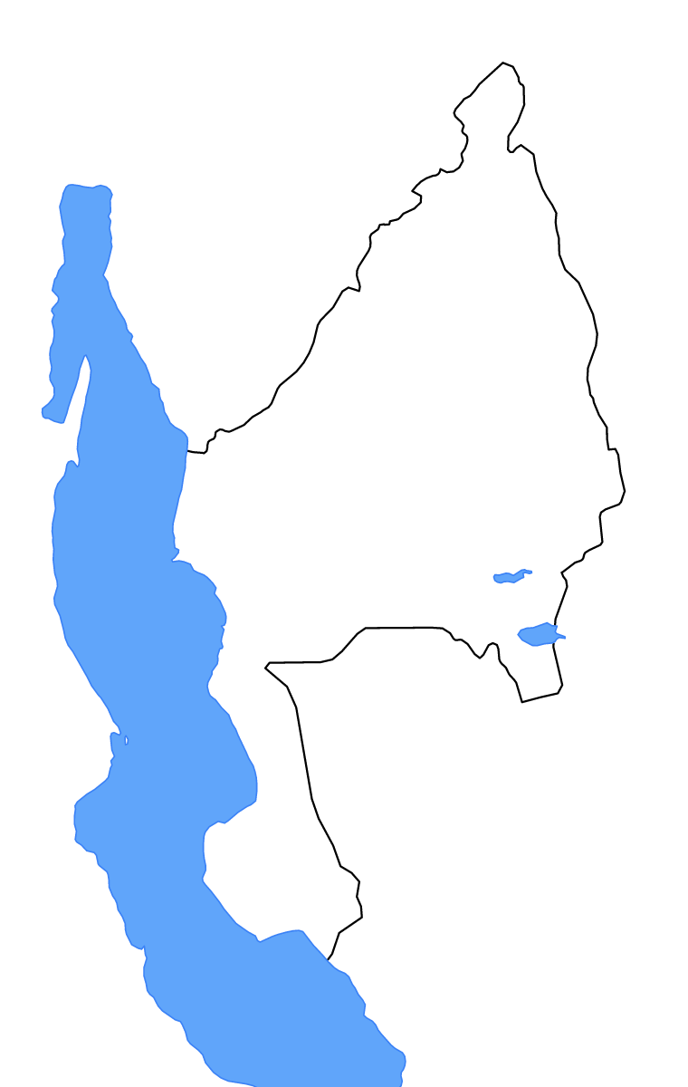 Carte de contour de Kigoma, Tanzania avec lacs et rivières.