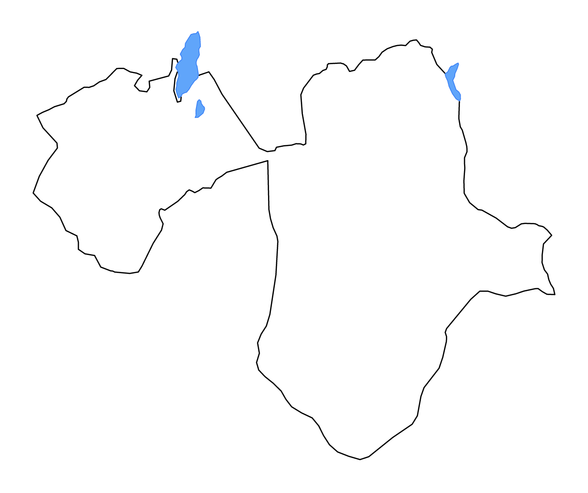 Mapa de contorno de Manyara, Tanzania con lagos y ríos.