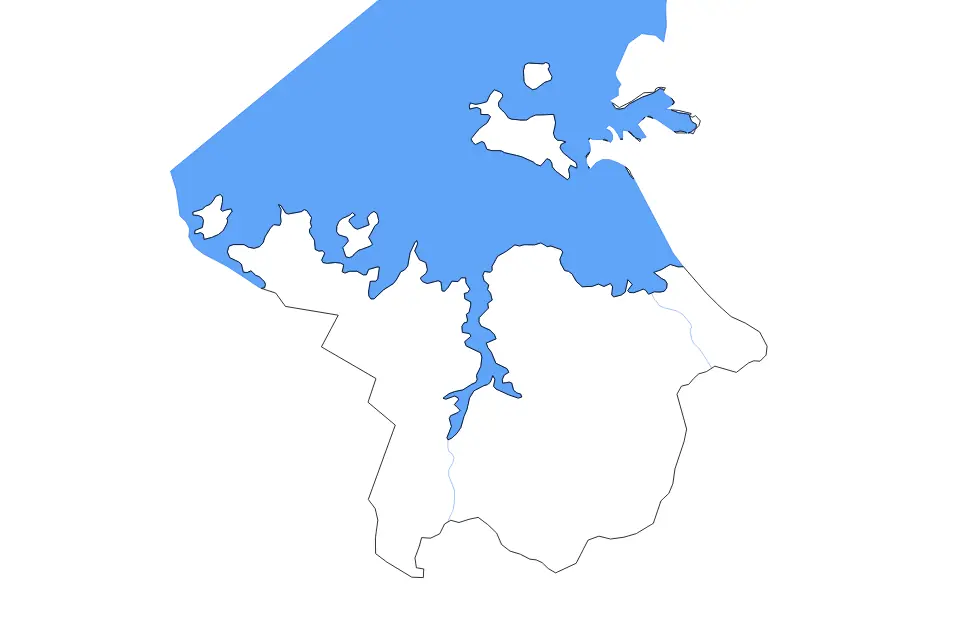 Outline map of Mwanza, Tanzania with subdivision borders and major lakes and rivers.