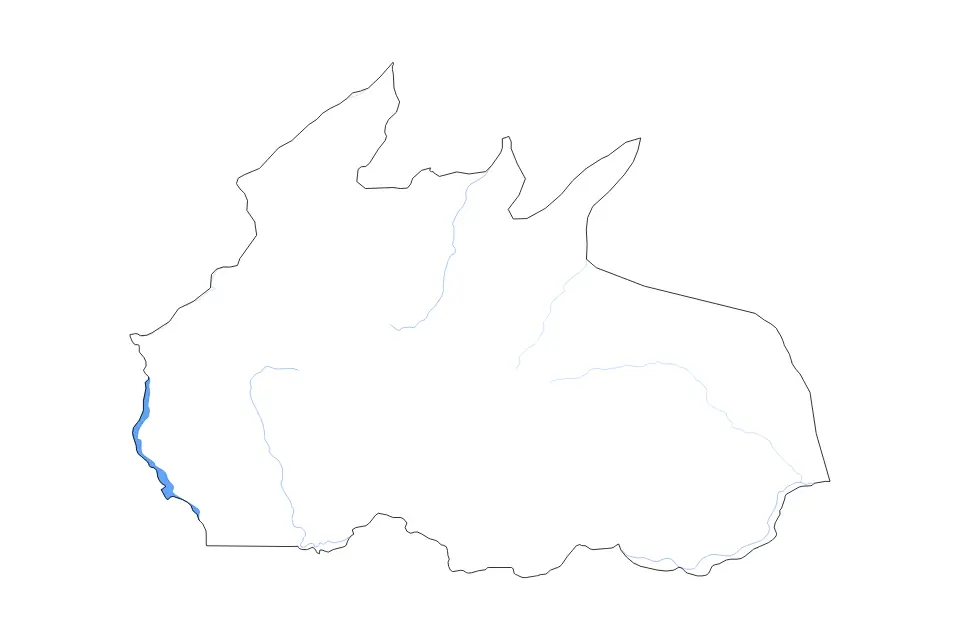 Outline map of Ruvuma, Tanzania with subdivision borders and major lakes and rivers.
