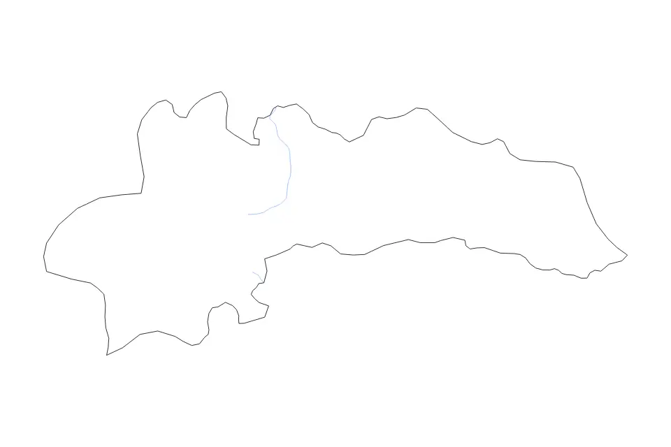 Outline map of Shinyanga, Tanzania with subdivision borders and rivers.
