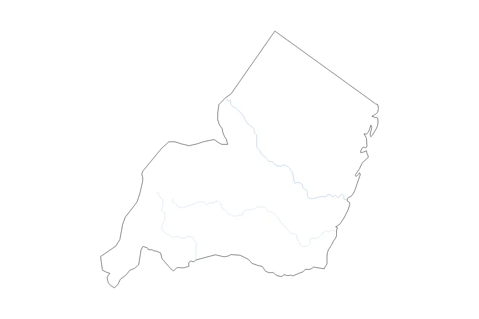 Mapa de Tanga, Tanzania de tipo contorno y ríos para África, con contorno y ríos con límites limpios.