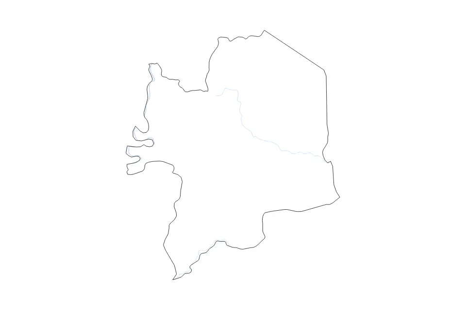 Mapa de Kara, Togo de tipo contorno y ríos para África, con contorno y ríos con límites limpios.