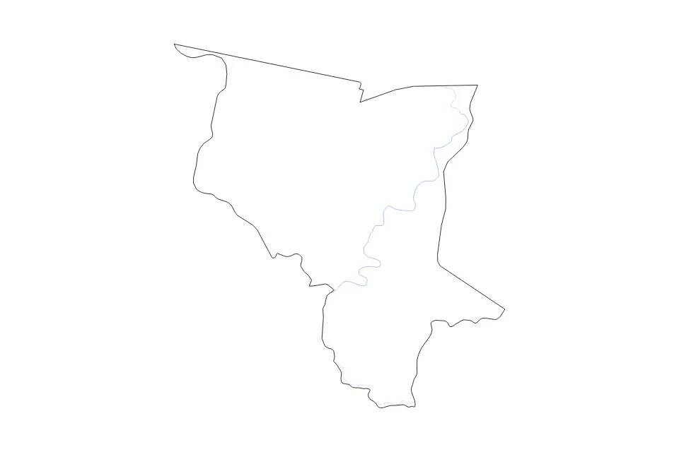 Outline map of Savanes, Togo with subdivision borders and rivers.