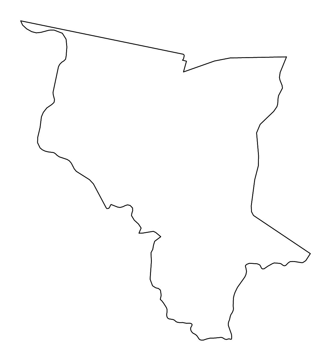 Mapa de contorno de Savanes, Togo con ríos.