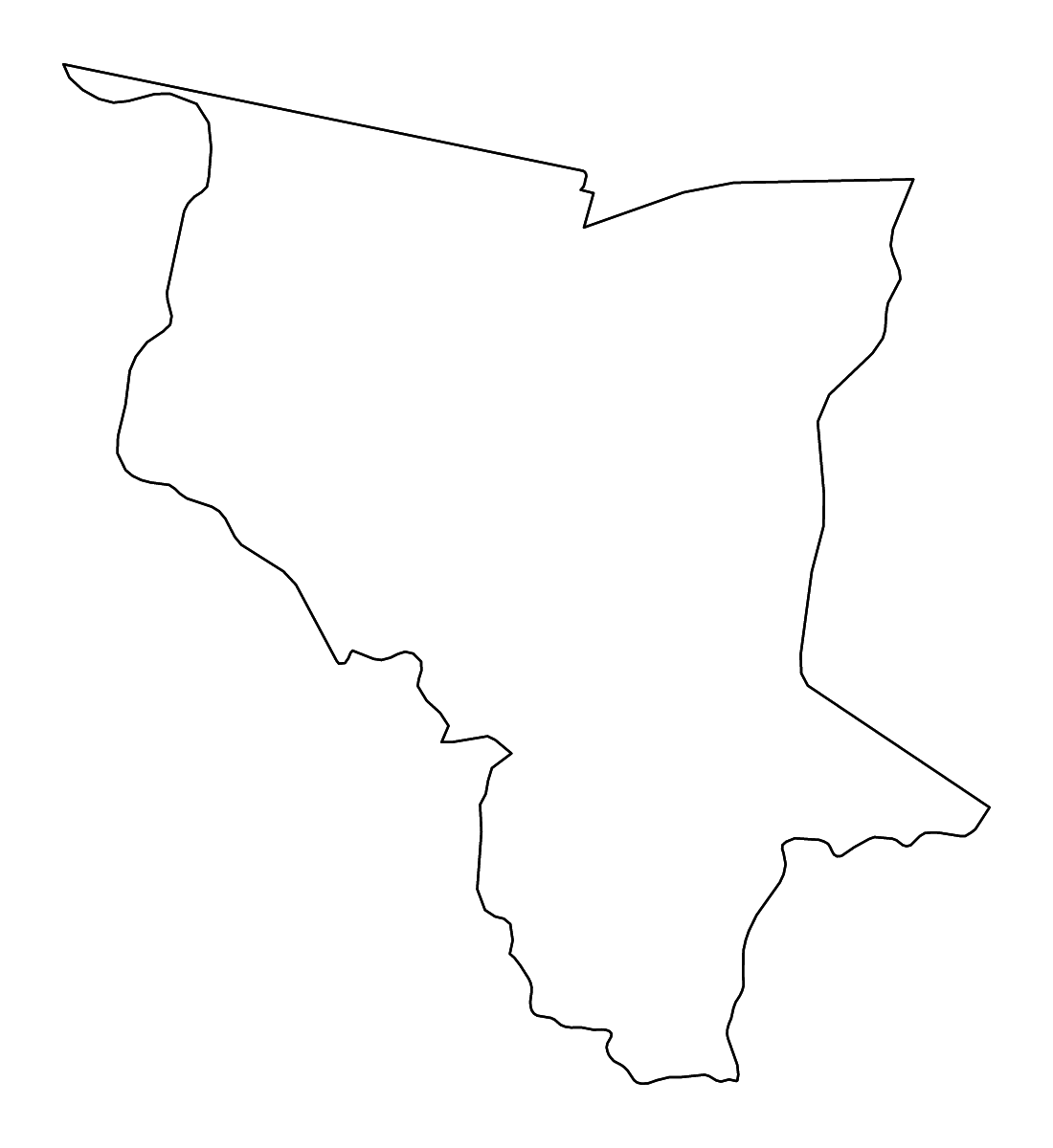 Mapa de contorno de Savanes, Togo con ríos.