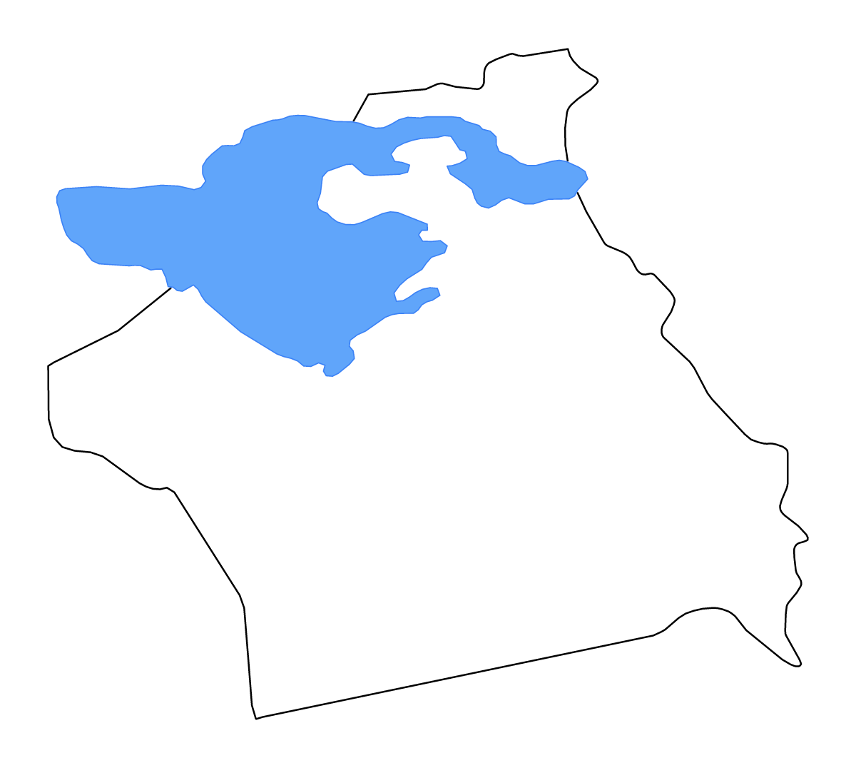 Mapa de contorno de Kebili, Tunisia con lagos.