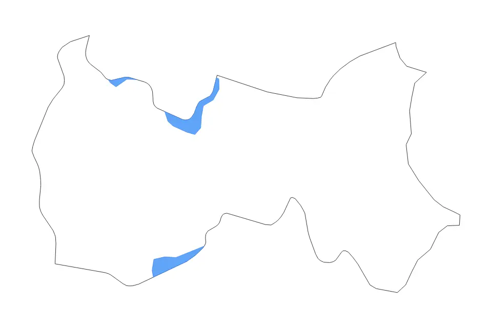 Outline map of Mahdia Governorate, Tunisia with subdivision borders and major lakes.