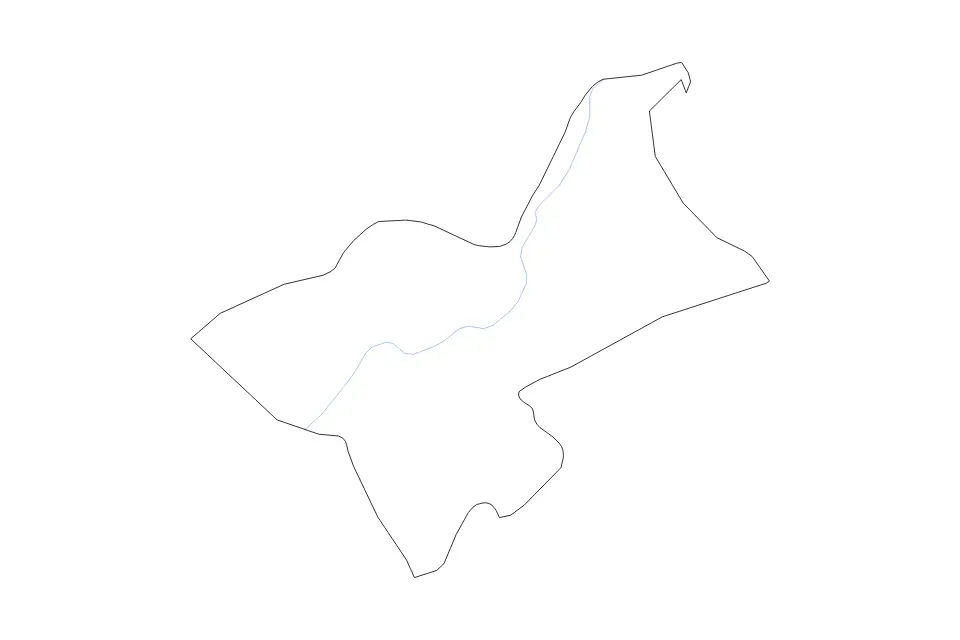 Outline map of Manouba Governorate, Tunisia with subdivision borders and rivers.