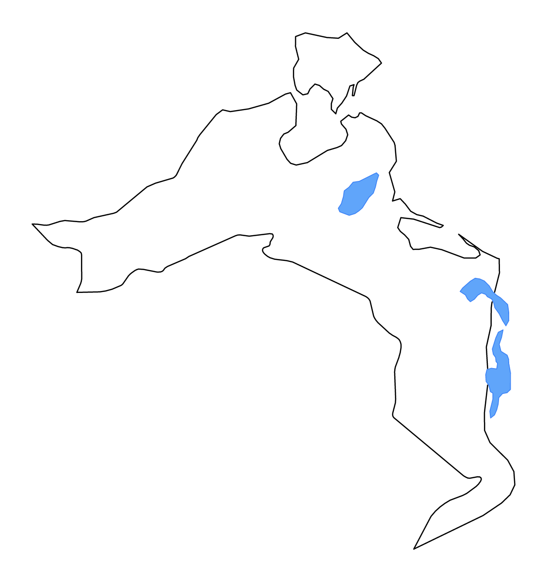 Carte de contour de Medenine, Tunisia avec lacs.