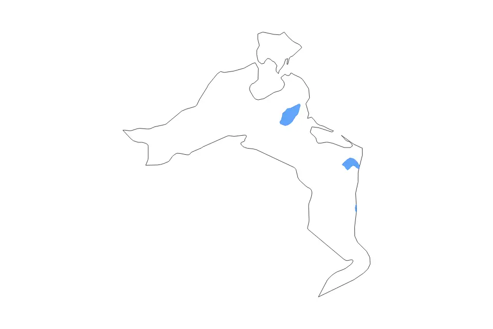 Outline map of Medenine Governorate, Tunisia with subdivision borders and major lakes.