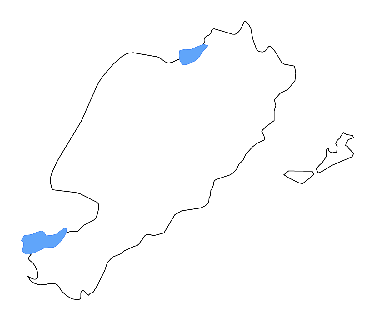 Mapa de contorno de Sfax, Tunisia con lagos.