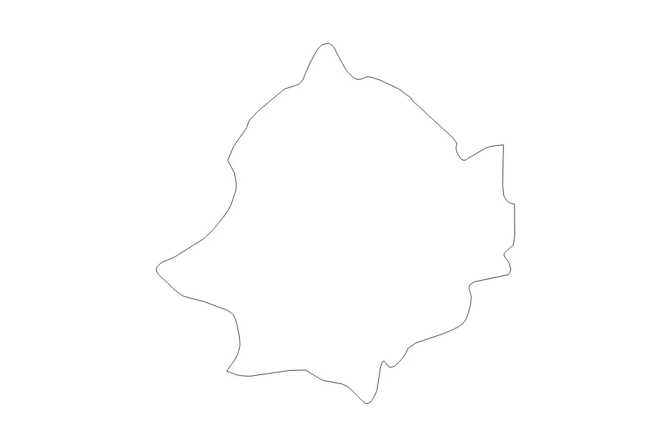 Outline map of Zaghouan Governorate, Tunisia with subdivision borders.