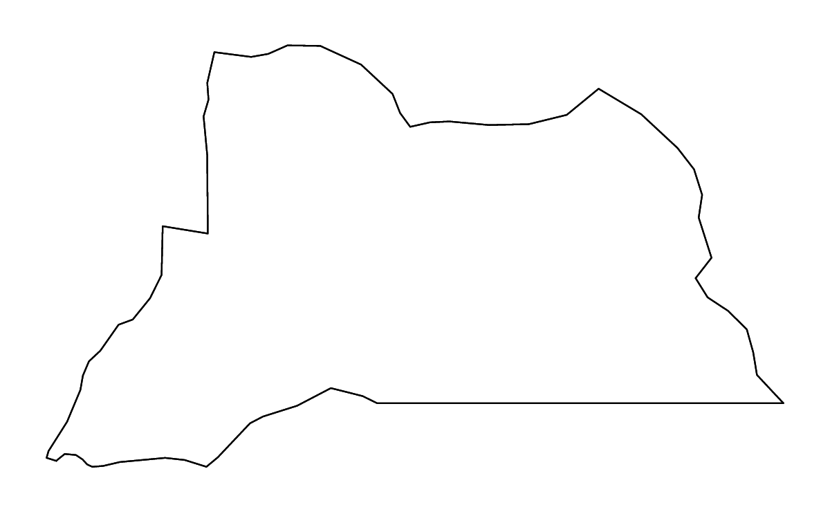 Mapa de contorno de Isingiro, Uganda con ríos.