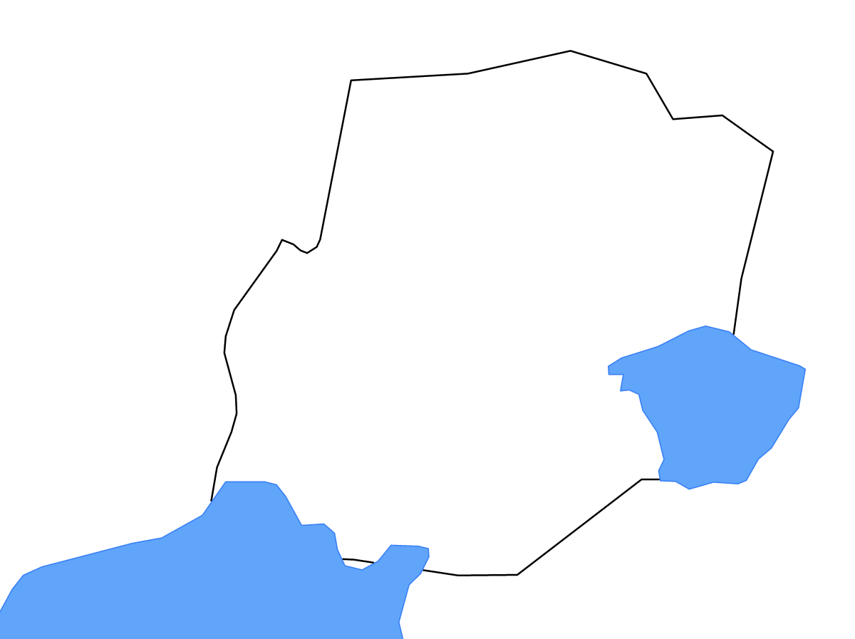 Mapa de contorno de Kasese, Uganda con lagos y ríos.
