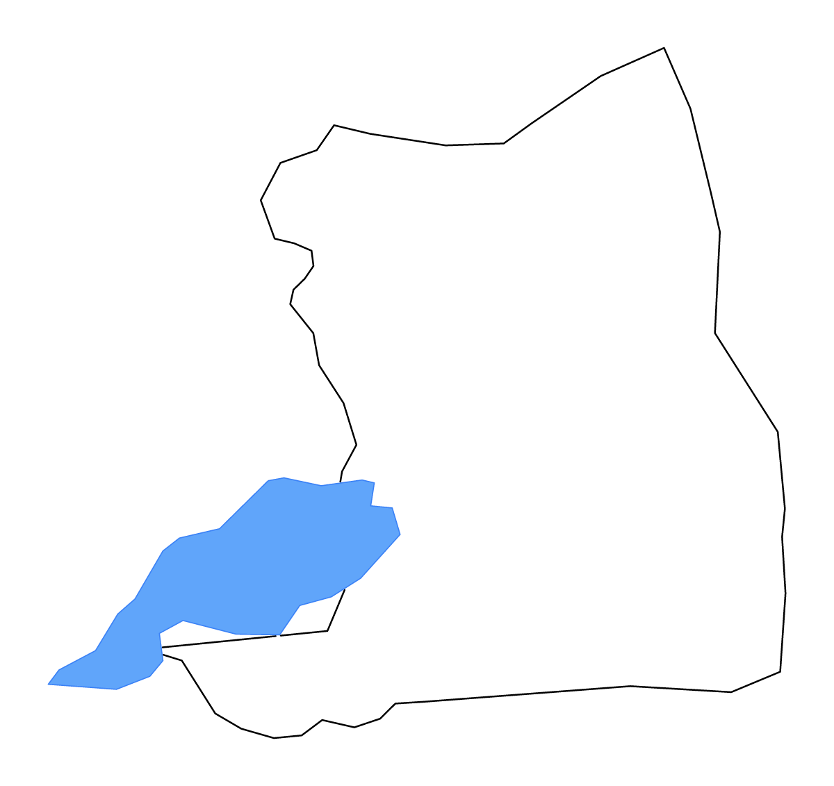 Mapa de contorno de Mityana, Uganda con lagos y ríos.