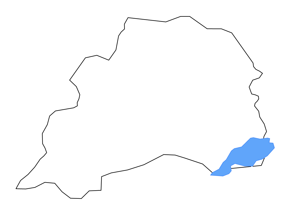 Carte de contour de Mubende, Uganda avec lacs et rivières.