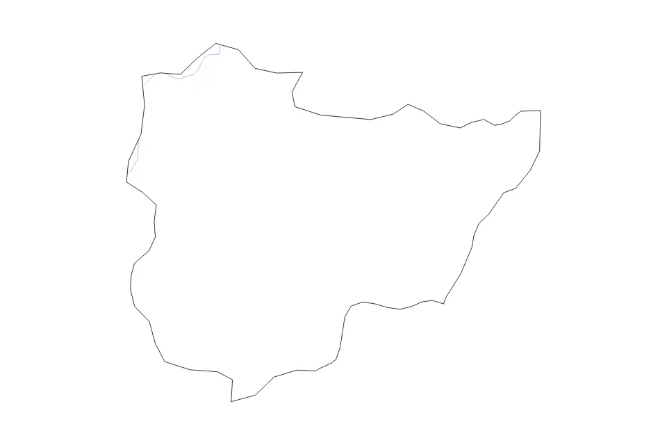 Outline map of Ntungamo District, Uganda with subdivision borders and rivers.