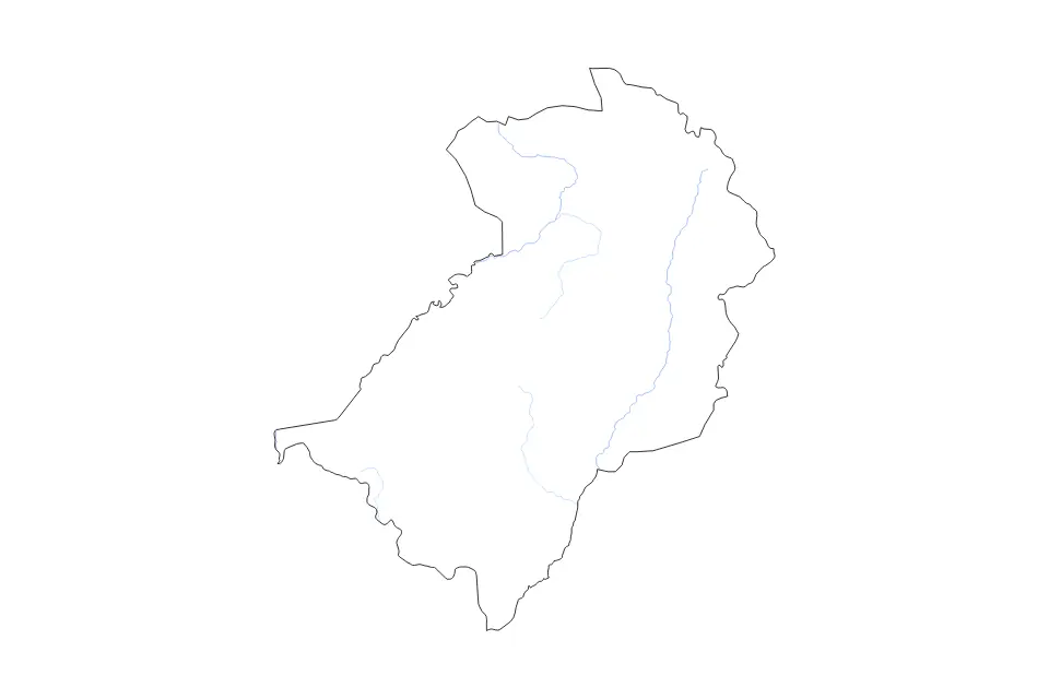 Outline map of Muchinga, Zambia with subdivision borders and rivers.
