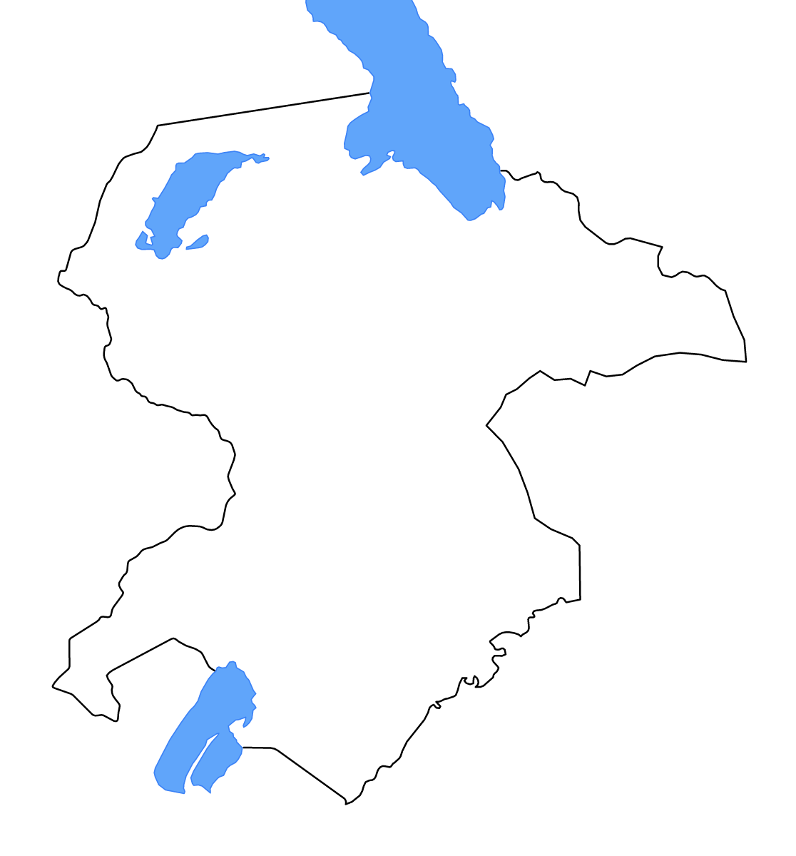Mapa de contorno de Northern, Zambia con lagos y ríos.