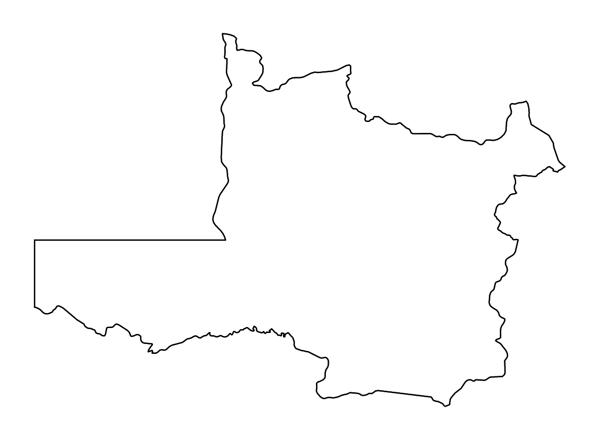Mapa de contorno de Northwestern, Zambia con ríos.