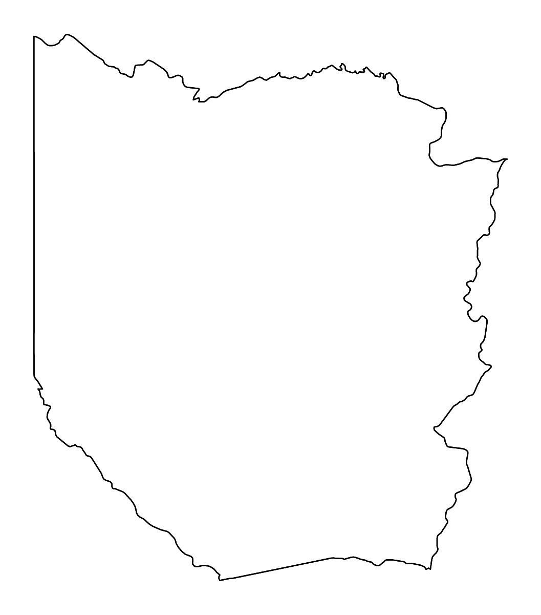 Mapa de contorno de Western, Zambia con ríos.