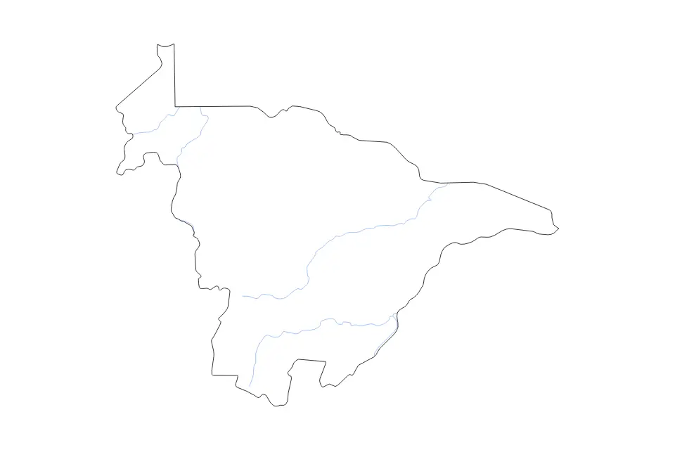 Mapa de Mashonaland Central, Zimbabwe de tipo contorno y ríos para África, con contorno y ríos con límites limpios.