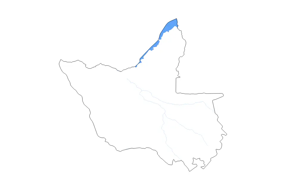 Mapa de Matabeleland North, Zimbabwe de tipo contorno, lagos y ríos para África, con contorno, lagos y ríos con elementos de agua como Lake Kariba.