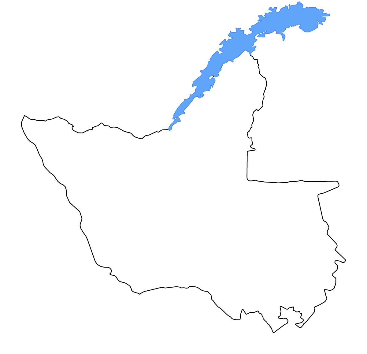 Mapa de contorno de Matabeleland North, Zimbabwe con lagos y ríos.