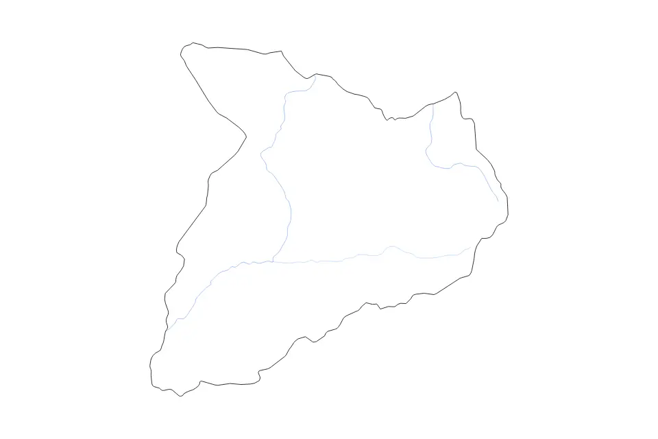 Outline map of Baghlan, Afghanistan with subdivision borders and rivers.