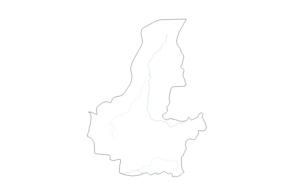 Outline map of Faryab, Afghanistan with subdivision borders and rivers.