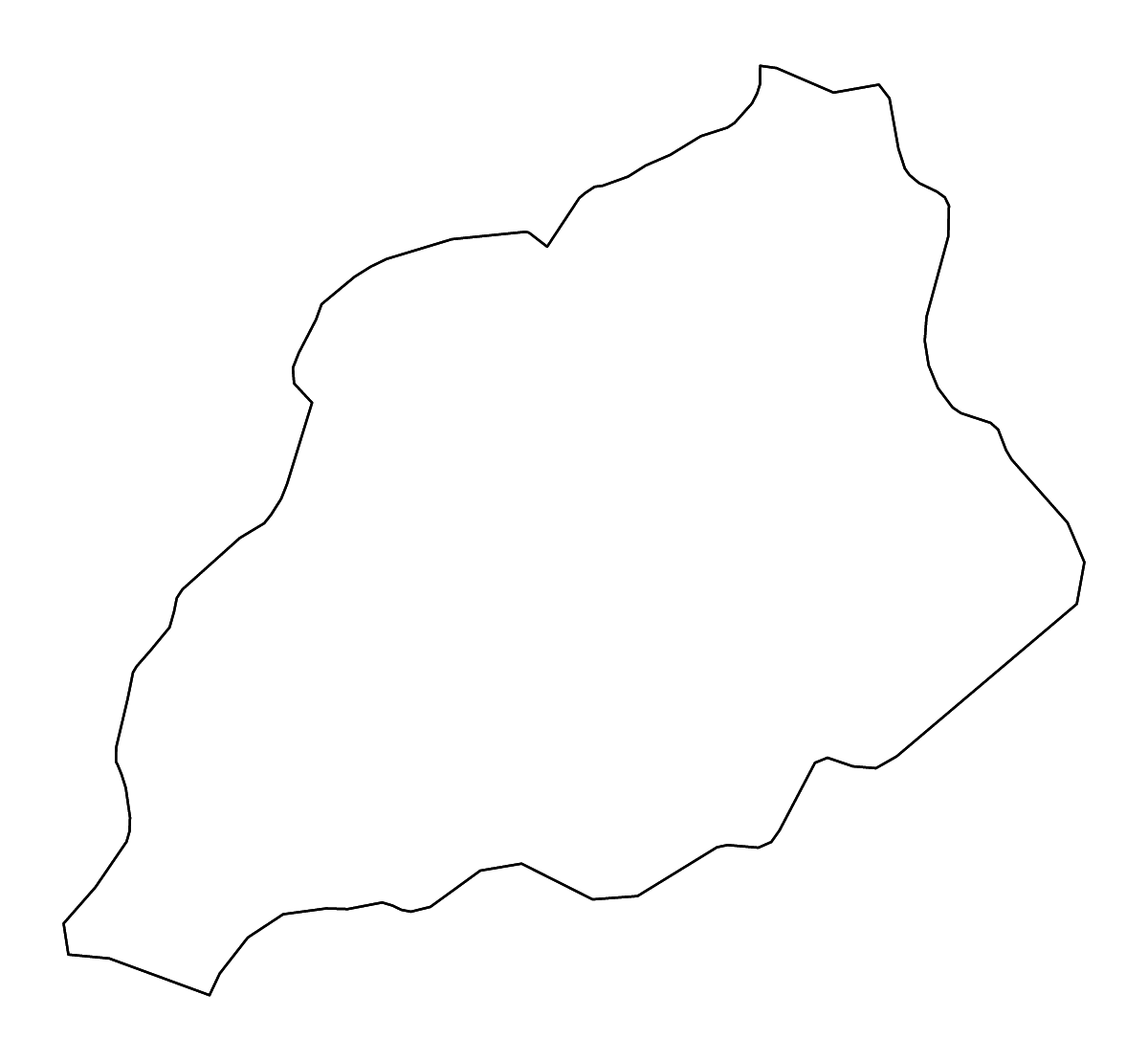 Mapa de contorno de Khost, Afghanistan con ríos.