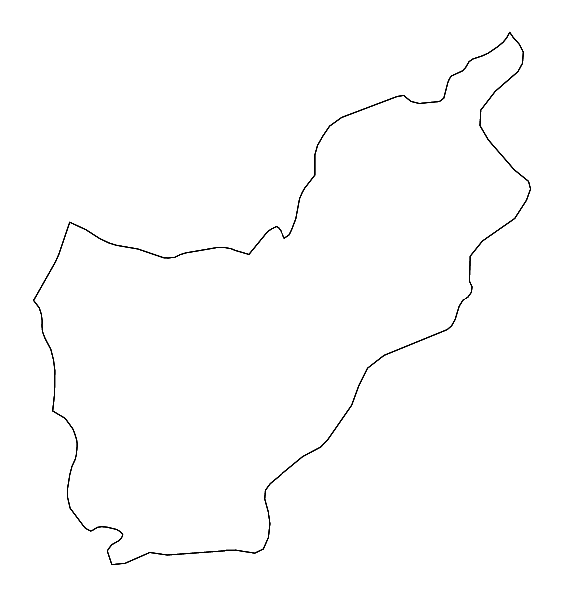 Mapa de contorno de Kunar, Afghanistan con ríos.