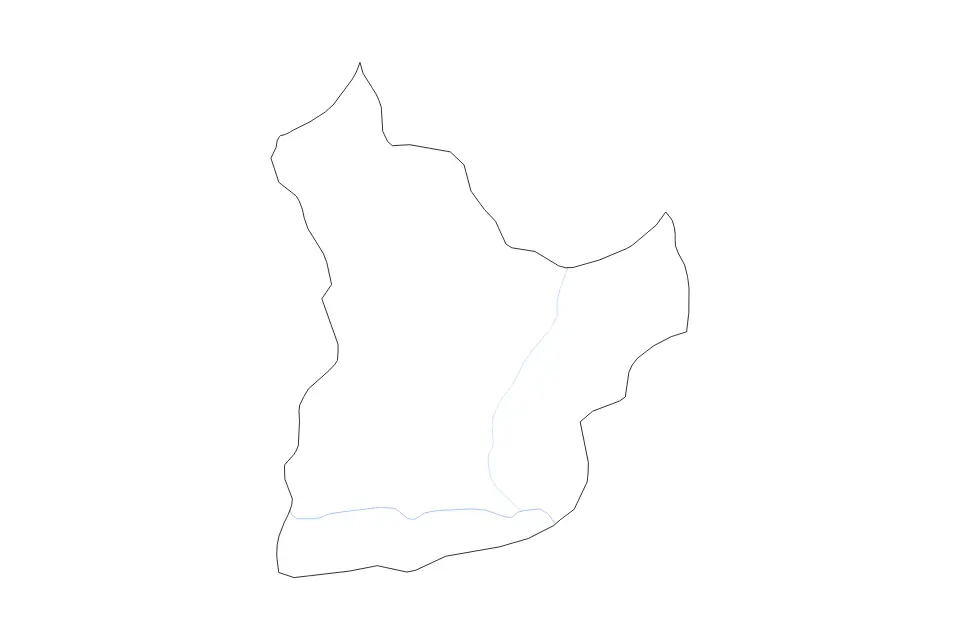 Outline map of Laghman, Afghanistan with subdivision borders and rivers.