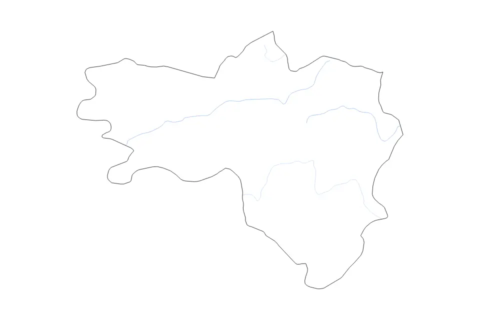 Outline map of Maidan Wardak, Afghanistan with subdivision borders and rivers.