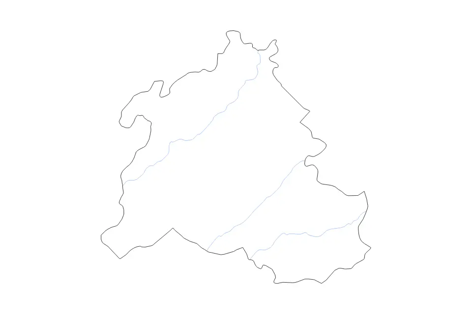 Outline map of Zabul, Afghanistan with subdivision borders and rivers.