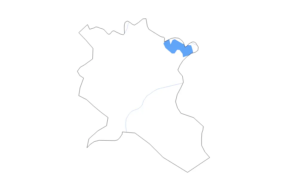 Outline map of Imishli District, Azerbaijan with subdivision borders and major lakes and rivers.