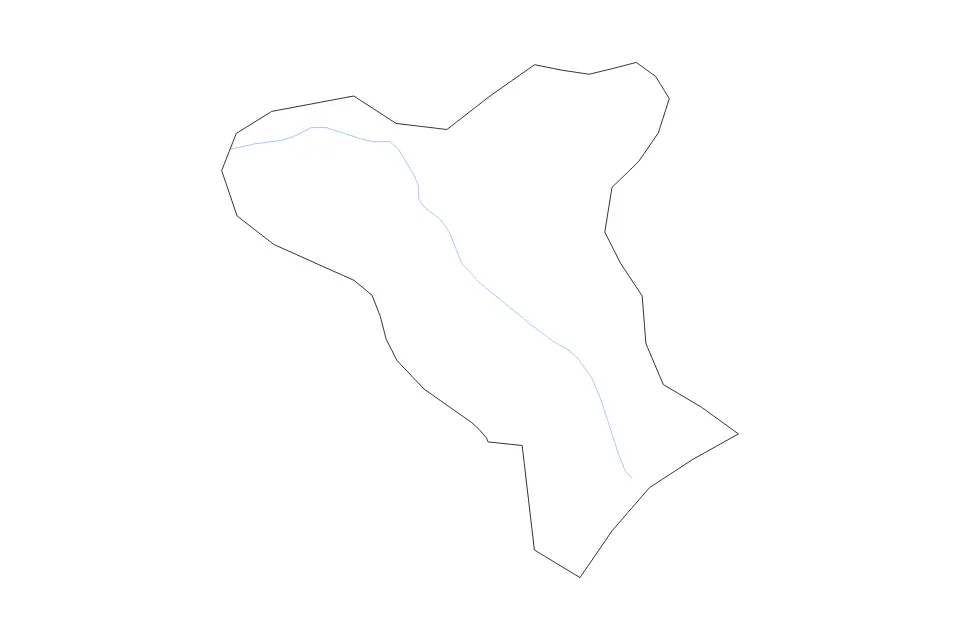 Outline map of Qubadli District, Azerbaijan with subdivision borders and rivers.