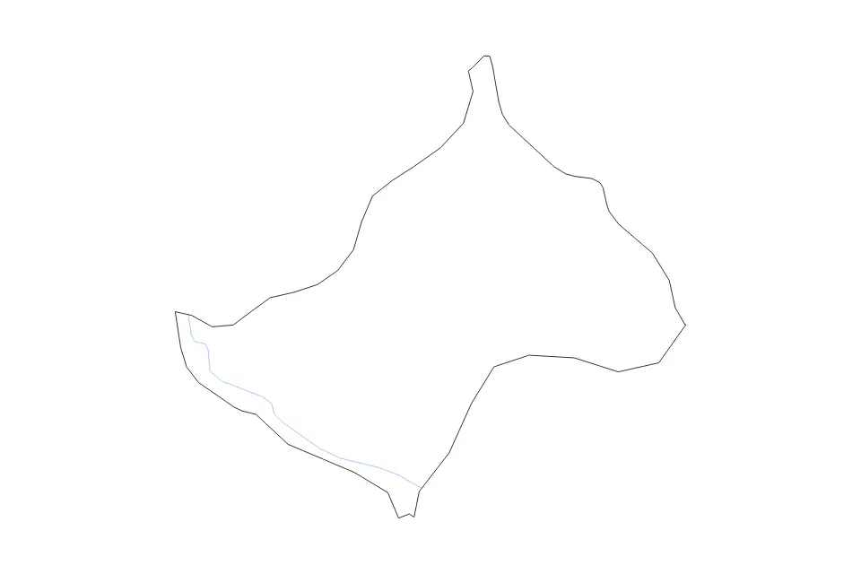 Outline map of Zaqatala District, Azerbaijan with subdivision borders and rivers.