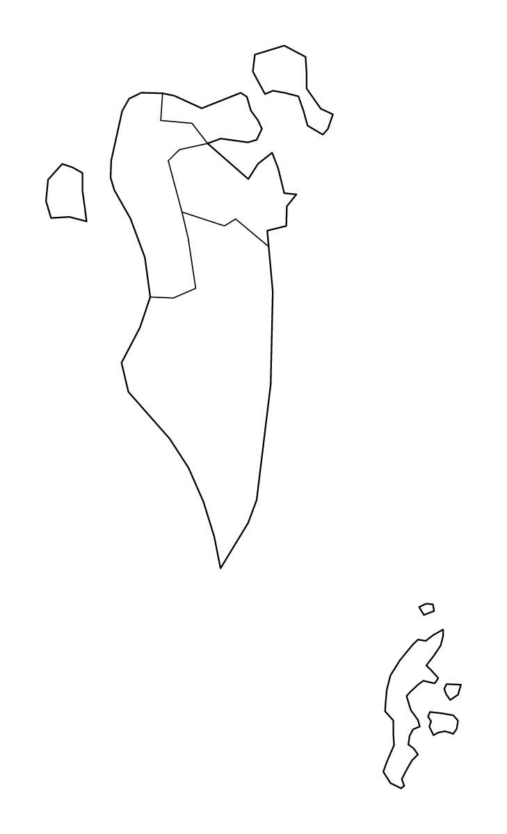 Mapa de contorno de Bahrain con límites administrativos internos.