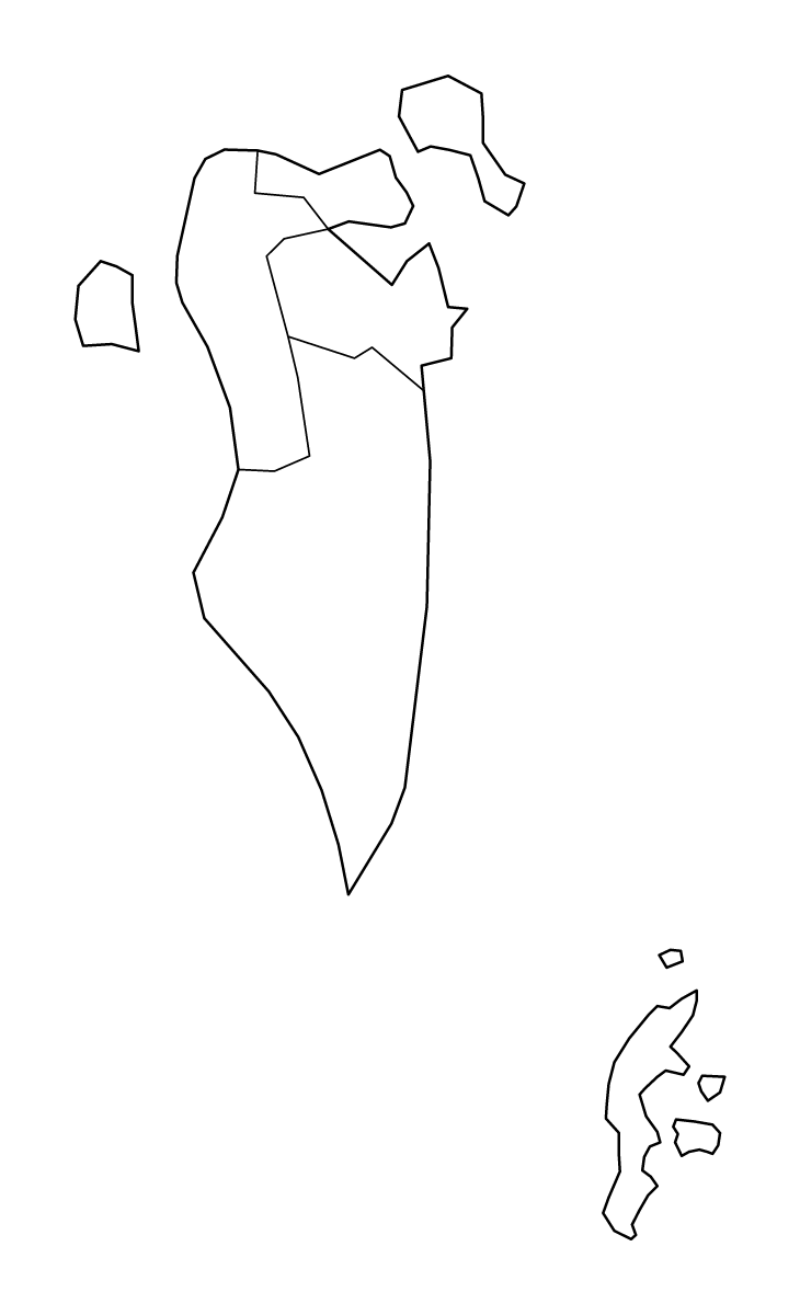 Mapa de contorno de Bahrain con límites administrativos internos.
