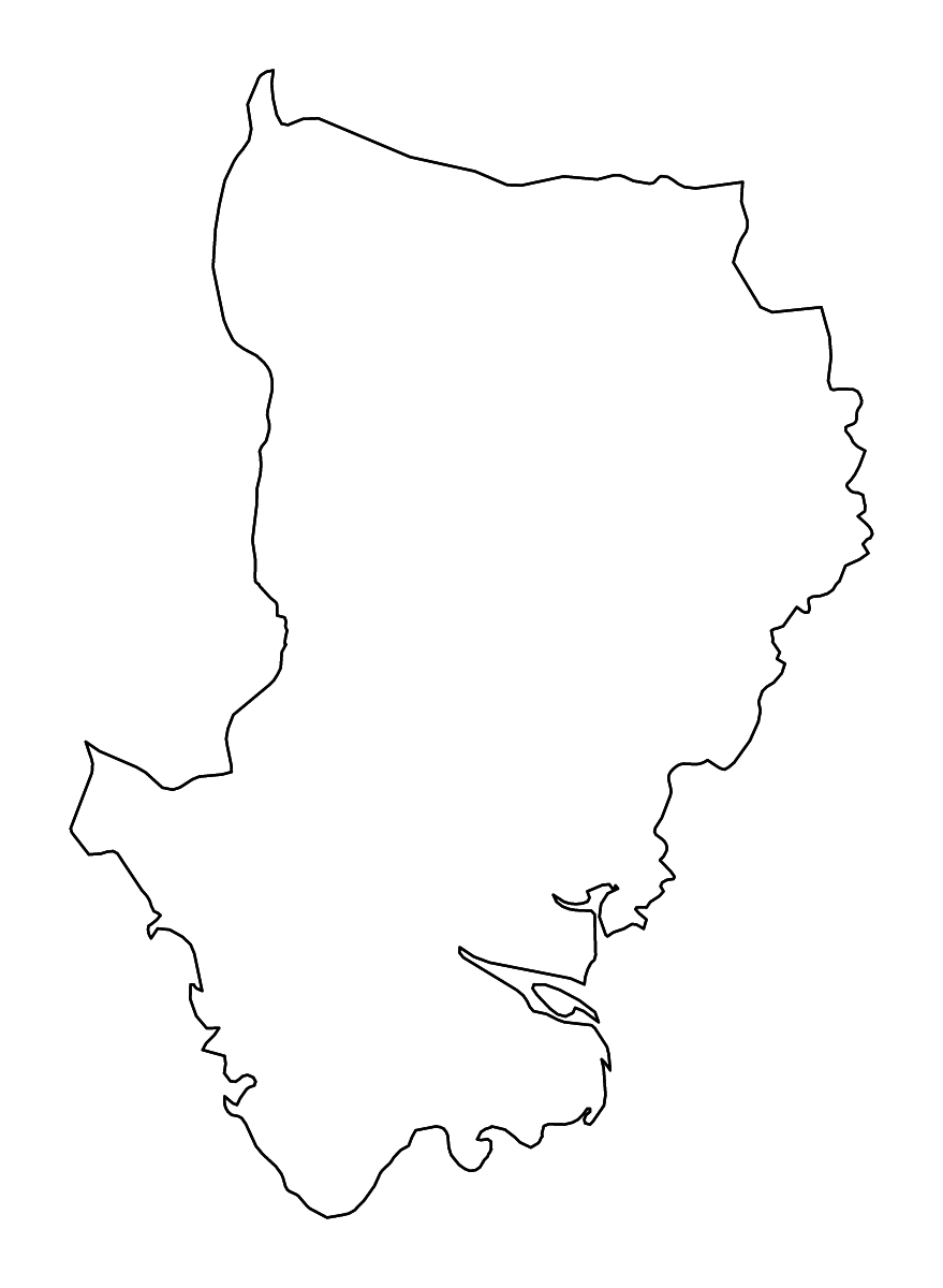 Outline map of Dhaka Division, Bangladesh with rivers.
