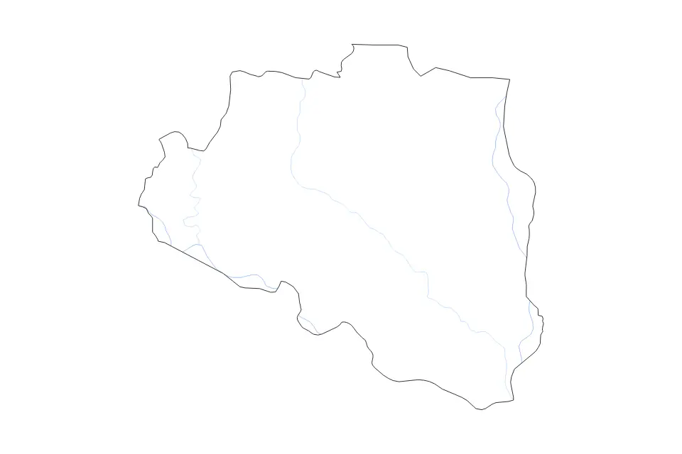 Outline map of Rajshahi Division, Bangladesh with subdivision borders and rivers.