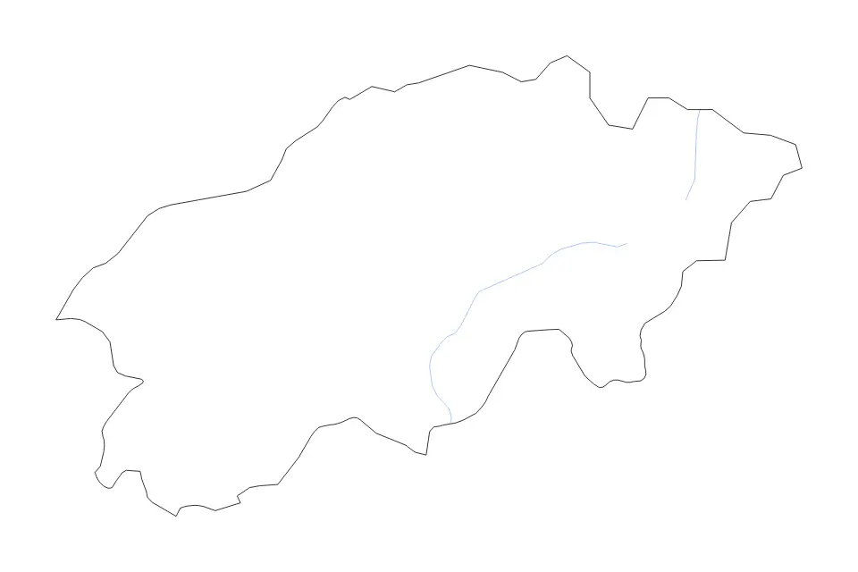 Outline map of Gasa District, Bhutan with subdivision borders and rivers.