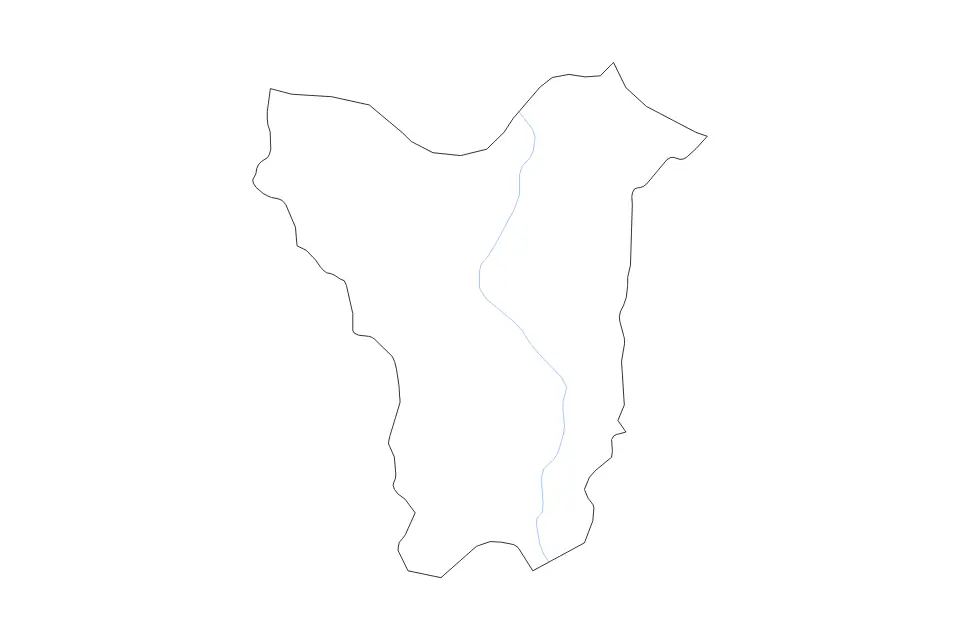 Outline map of Lhuntse District, Bhutan with subdivision borders and rivers.