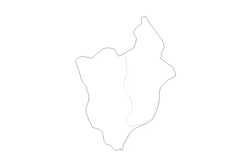 Outline map of Mongar District, Bhutan with subdivision borders and rivers.