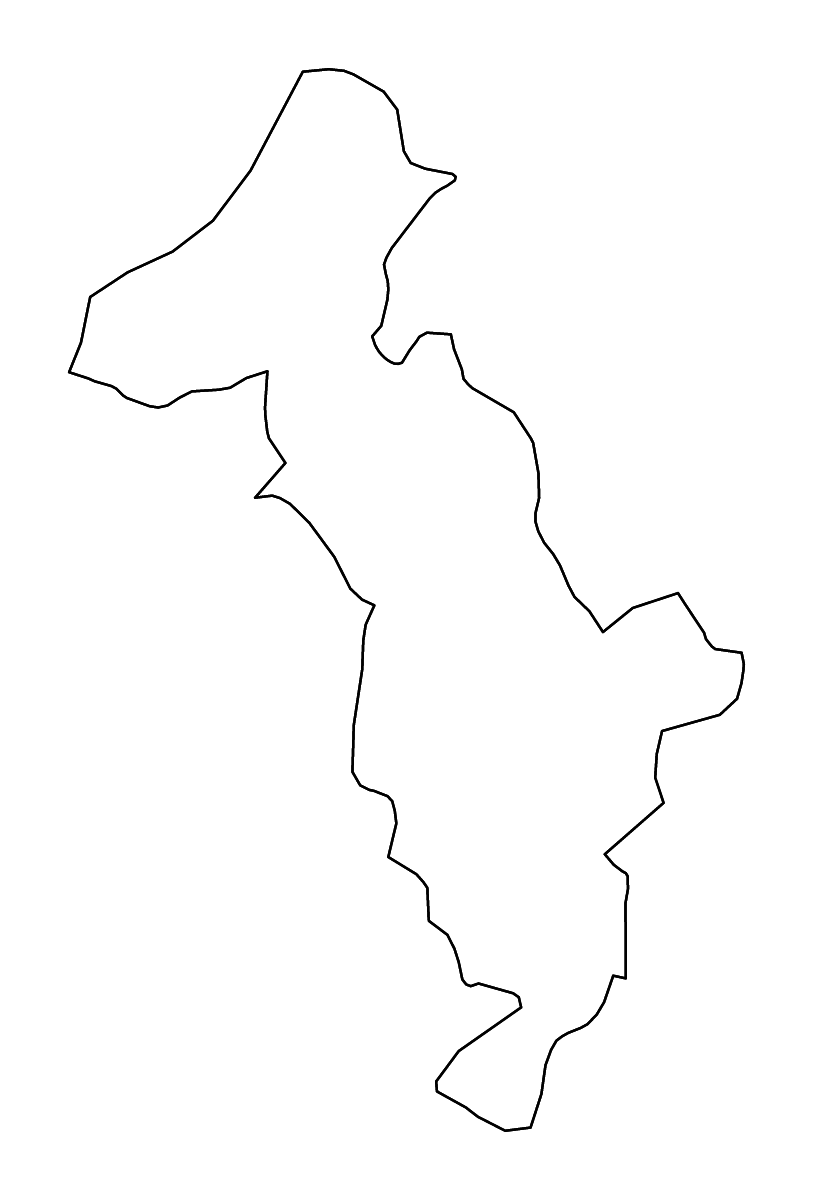 Mapa de contorno de Thimphu, Bhutan con ríos.