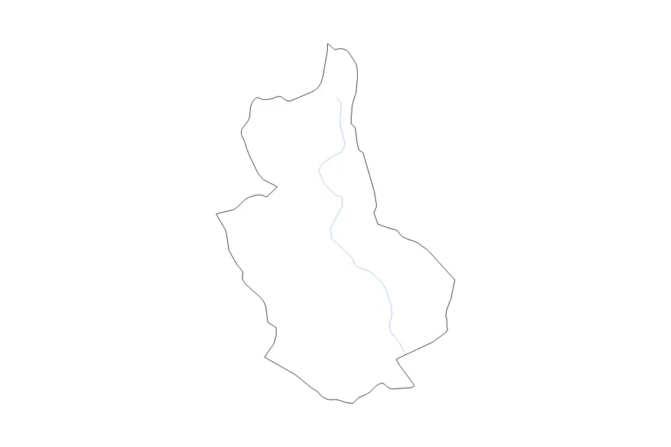 Outline map of Trongsa District, Bhutan with subdivision borders and rivers.